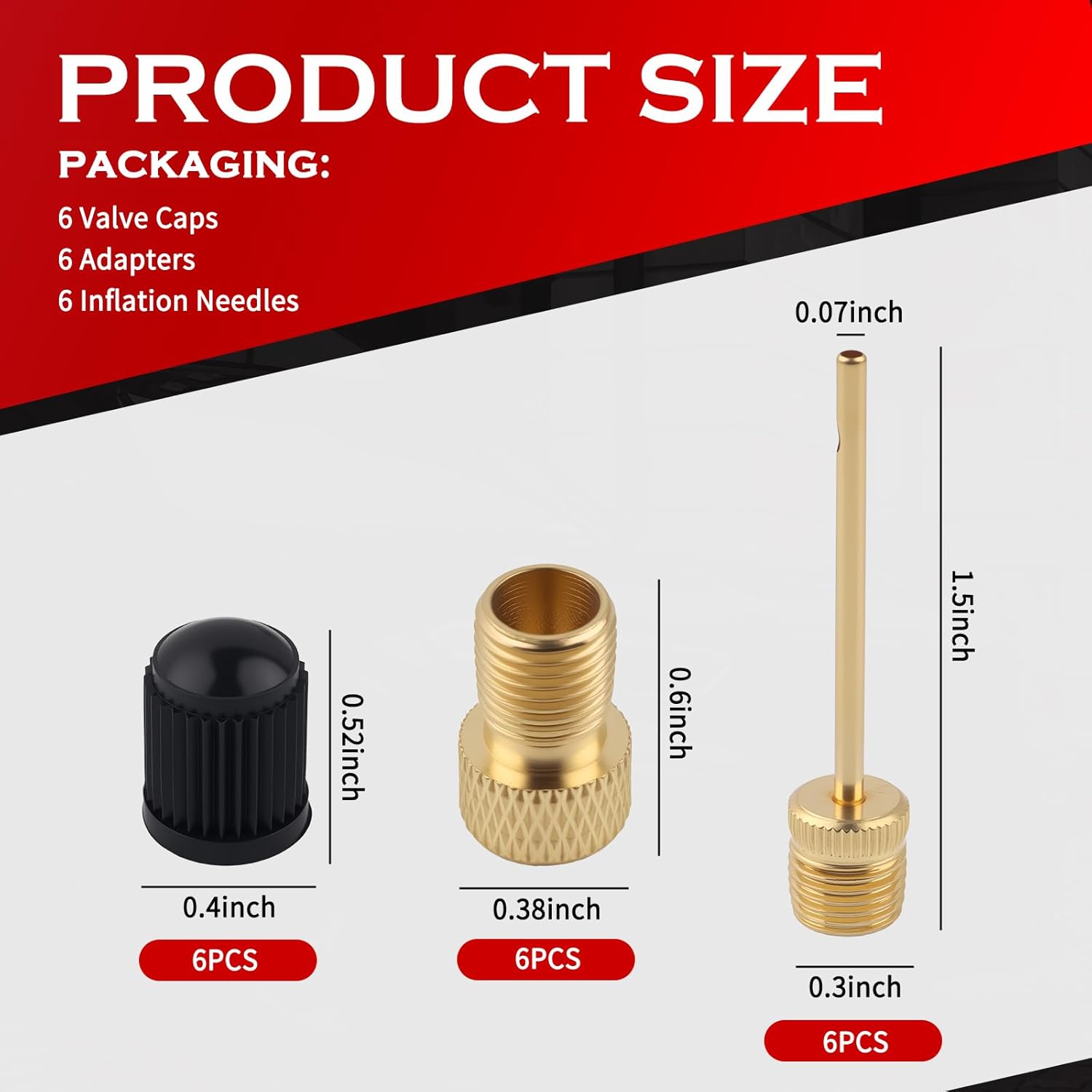 Skiennix Presta Valve Adapter Kit - 6 Pack Schrader to Presta Converters with Tire Valve Caps & Ball Needles