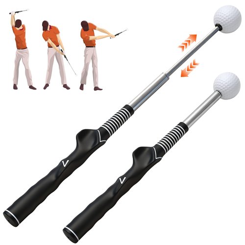 honharo Golf Swing Trainer – Retractable Click Stick Grip & Tempo Trainer for Right-Handed Golfers, Stainless Steel Shaft Golf Training Aid for Indoor & Outdoor Swing Practice