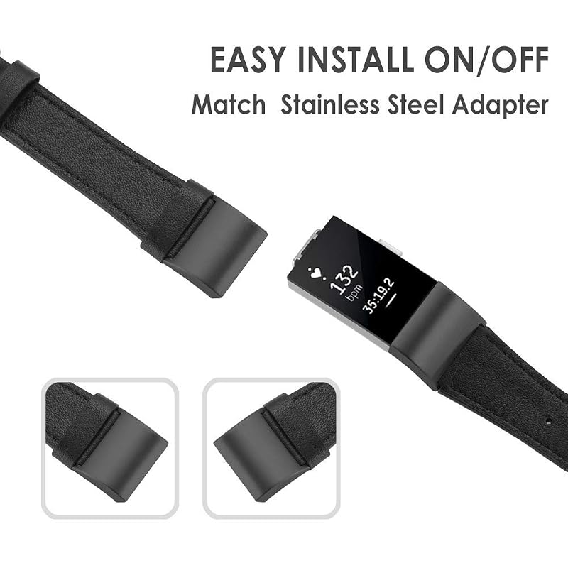 Leather Band for Fitbit Charge 2 - Simpeak Genuine Leather Wrist Strap, Black