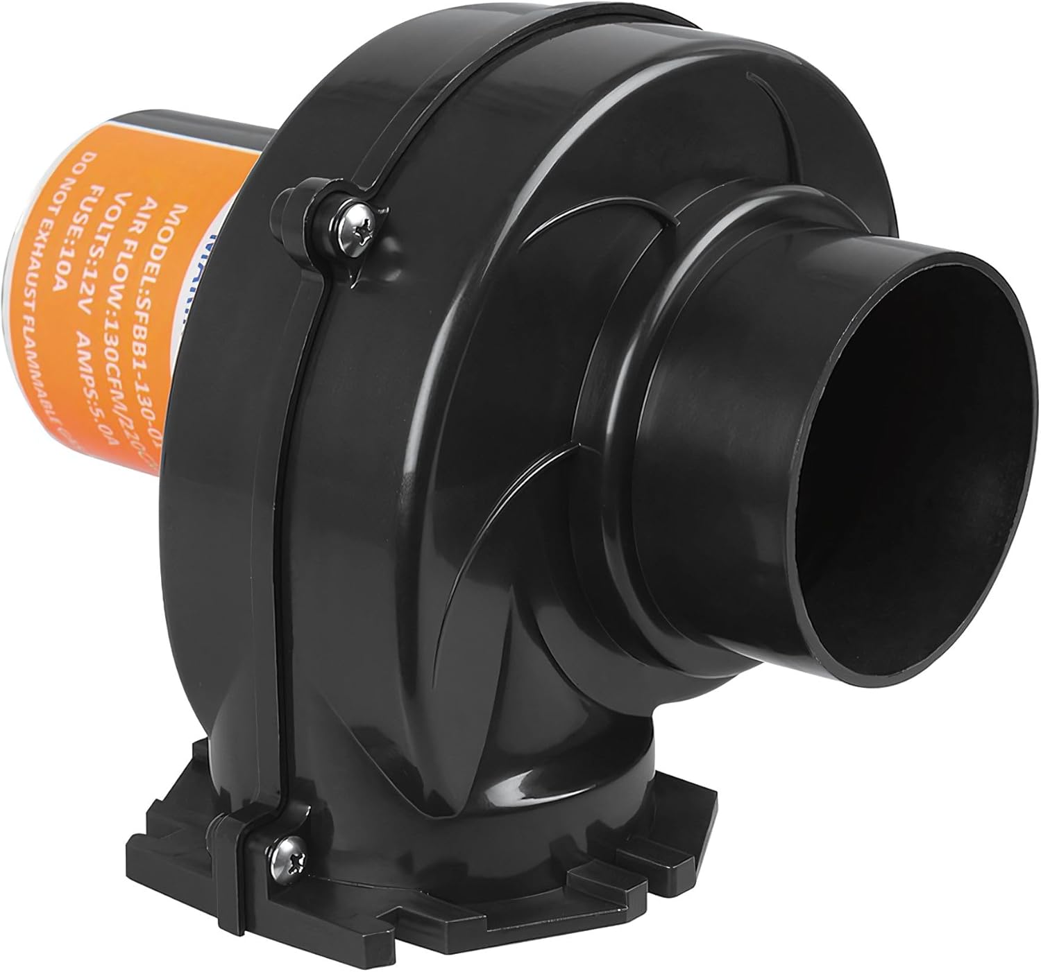 Seaflo In-Line Bilge Air Blower - 130CFM Marine Ventilation | 12V, 2.5AMP, Black