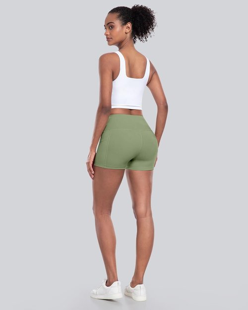 CHRLEISURE Women's Biker Yoga Shorts - High Waisted Tummy Control Spandex | 4-Pack with Pockets