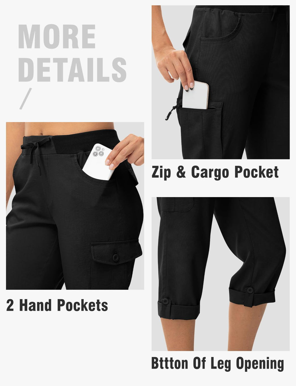 TBMPOY Womens Cargo Capris with Pockets Lightweight Hiking Capris Pants Quick Dry Casual Cropped Pants Summer Trip Cotton Black M