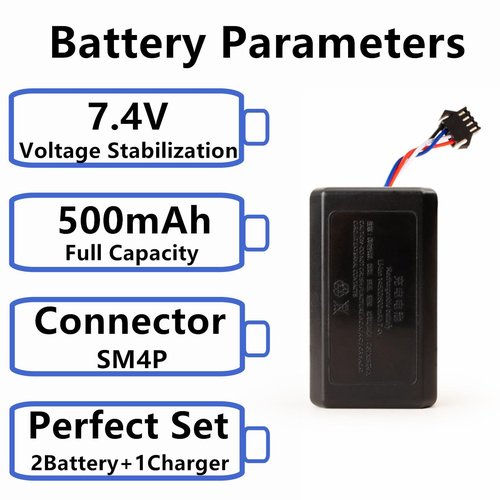 Cecicebb 7.4V Lipo Battery 500mAh for Electric Water Gun 2 Pack with USB Charger Cable
