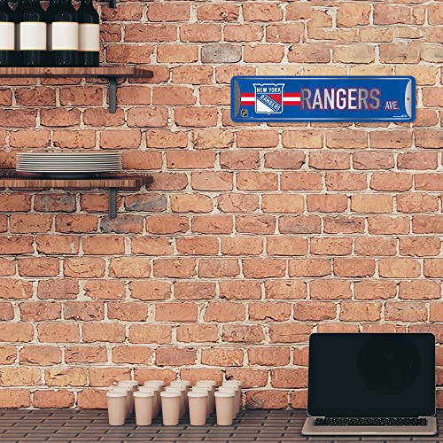 NHL Hockey Metal Street Sign - New York Rangers, 4x15 Inches, Waterproof, Made in USA