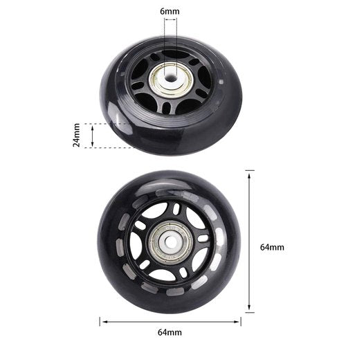 TOBWOLF 8 Pack 64mm 82A Indoor Inline Skate Replacement Wheels, Indoor Skating Wheels with ABEC-7 Bearings, Luggage Wheels, Training Wheels for Scooter - Black