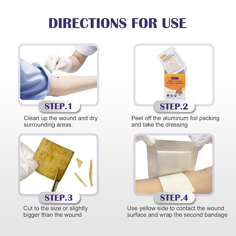 Honey Alginate Dressing 2x2" Pack of 10 | Wound Care Patches for Bedsores, Diabetic Ulcers, Burns