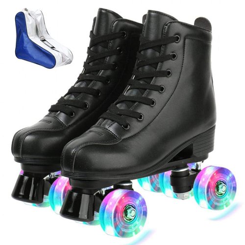 XUDREZ Roller Skate Shoes for Women Men PU Leather High-top Double-Row Roller Skates for Beginner, Professional Indoor Outdoor Roller Skates with Shoes Bag (Flash Wheel,38)