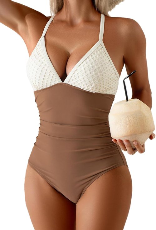 B2prity One Piece Swimsuit - Tummy Control Ruched Design | V-Neck Slimming Bathing Suit