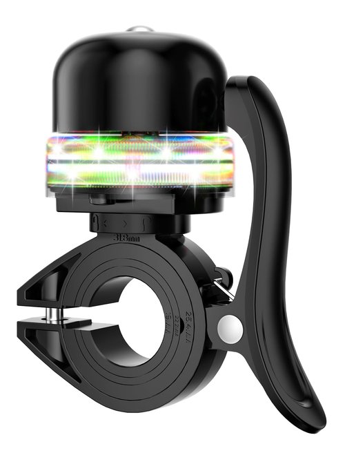 Bike Bell for Kids & Adults, Light up Bike Accessories Adjustable with Ferrules Fit for 0.74-1.25in(19-31.8mm) Bicycle Handlebars, Aluminum Made & Crisp Sound for Mountain Dirt Road Bike Ebike(Black)