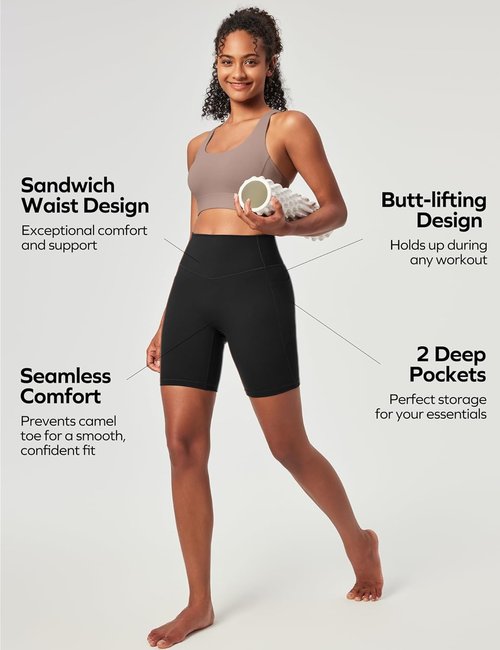 Ewedoos Biker Shorts for Women - Tummy Control Compression | No Front Seam Yoga & Gym Shorts with Pockets