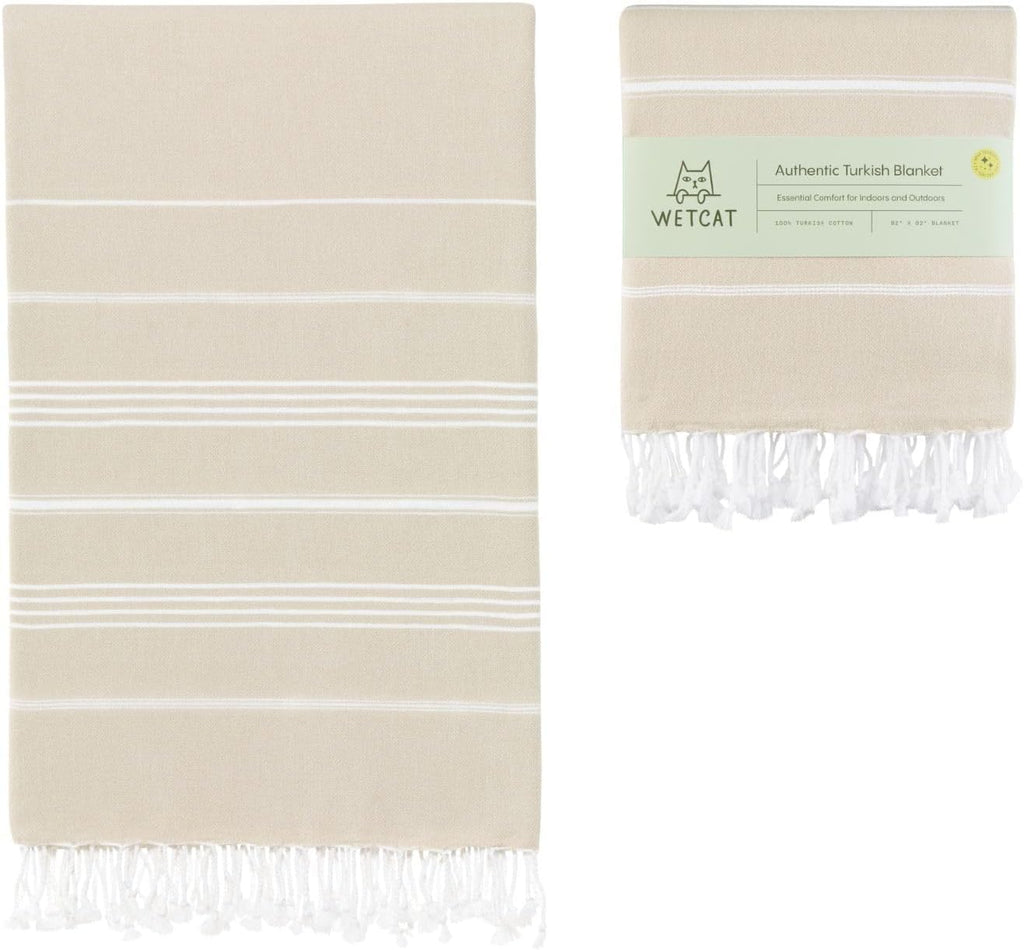 WETCAT Turkish Beach Blanket - Sandproof 100% Turkish Cotton, Extra Large 82"x82", Ultra Soft - Beige
