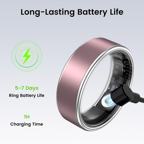 Jojovenusmall Smart Ring for Women & Men - IP68 Waterproof Fitness Tracker with Long Lasting Batteries, 28-Language App, Sleep/Step/Heart Rate Monitor, Compatible with iOS & Android (Gold & Silver, 9)