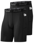 Runhit Compression Shorts Men Spandex Performance Athletic Shorts Workouts Sports Running Underwear with Pocket Black