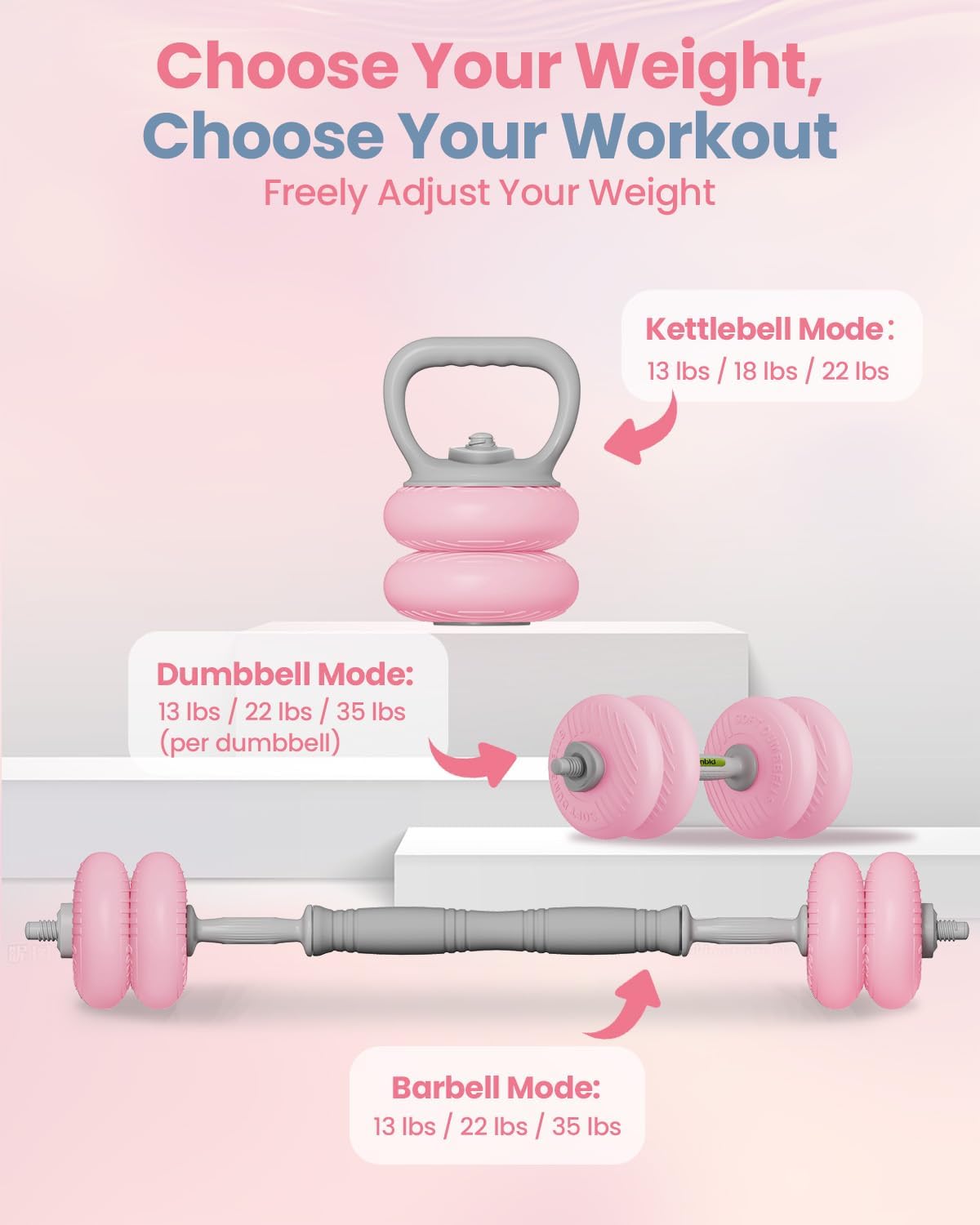 Skiennix Adjustable Dumbbell Set - 4-In-1 SoftShell Weights (13/18/22/35LBS) for Home Gym Fitness