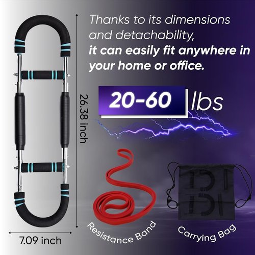 FORCENA Twister Arm Trainer 20-60 lbs - Chest Workout Equipment, Forearm Strengthener - Adjustable Resistance, Home Workout Equipment with Video Program, 21 Day Challenge, Resistance Band & Carry Bag