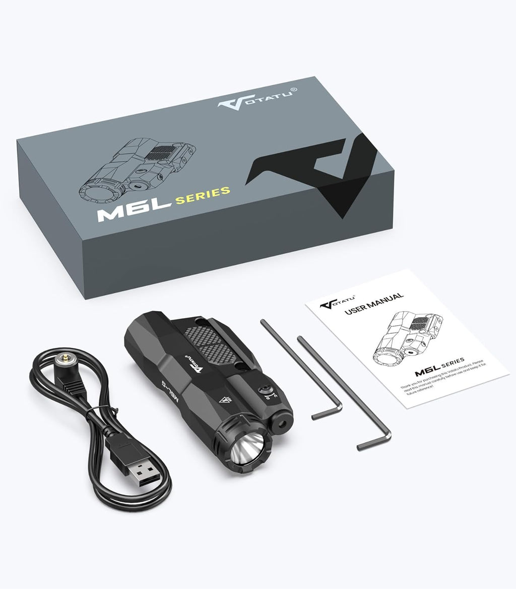 VOTATU M6L-G Flashlight Laser Combo - 2400 Lumens LED Light with Green Laser & Tactical Strobe | USB Rechargeable