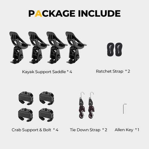 BougeRV Kayak Roof Rack Saddles - Universal Mounting Kit for Cars & SUVs | 150LBS Load Capacity, Includes Tie Down Straps