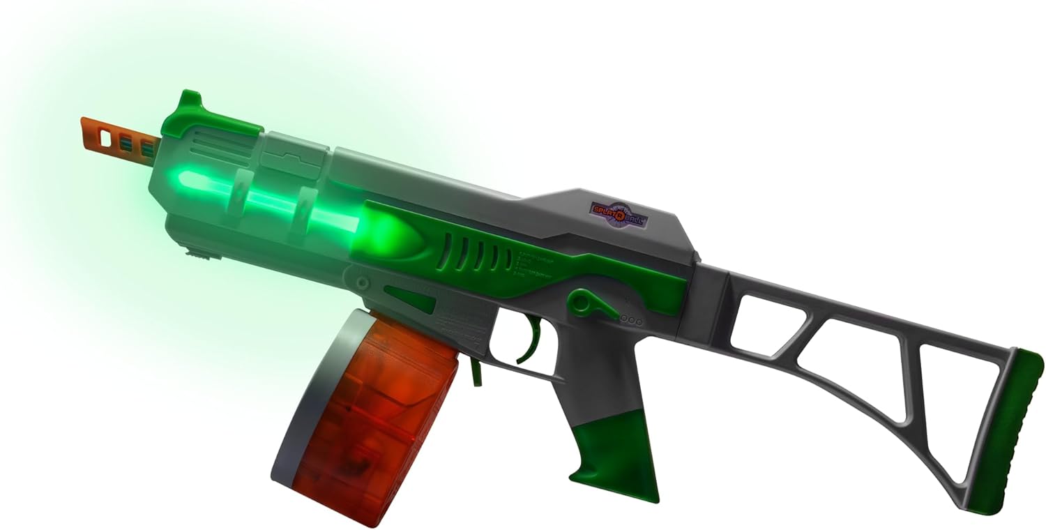 SplatRBall SRB1200 Water Gel Ball Blaster Kit - Glow-in-the-Dark, LED Lights, 225 FPS | 1200-Round Drum, 2000 Rounds - Green/White
