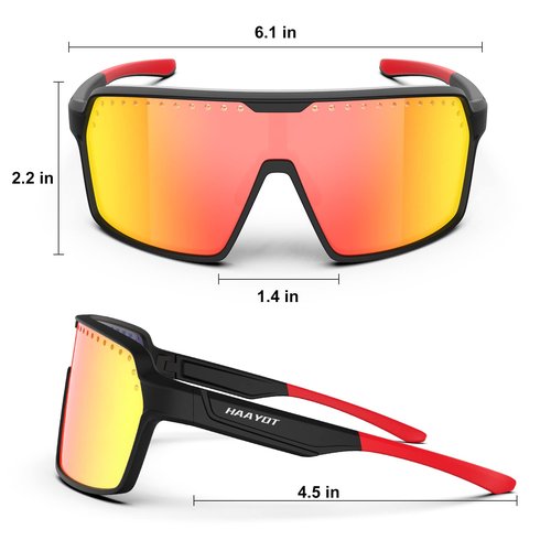 HAAYOT Polarized Cycling Glasses,Sports Sunglasses for Men Women,Baseball Running Fishing Biking Sunglasses with 3 Lenses Black Orange