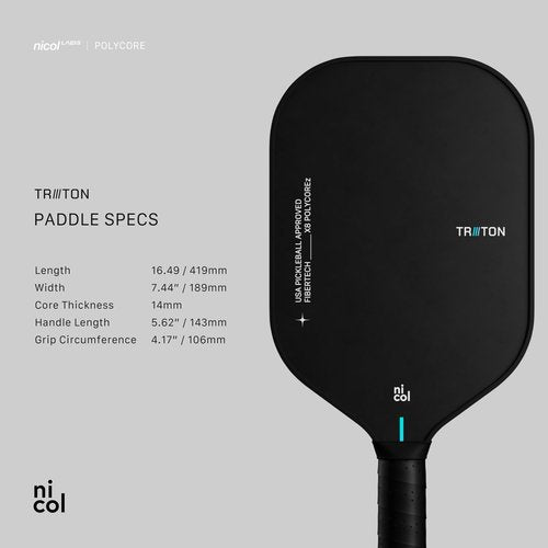Pickleball Paddle by Nicol 2025 Triton | Fiberglass Hybrid Surface | Control Paddles X8 PolyCore | Lightweight 14MM Racket with Ergonomic Grip | Power Racquet (Blue)