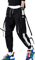 Men's Jogger Pants Punk Cargo Baggy Techwear Streetwear Hip Hop Couple Women Unisex Sports Casual Pants (Black-08,Large)