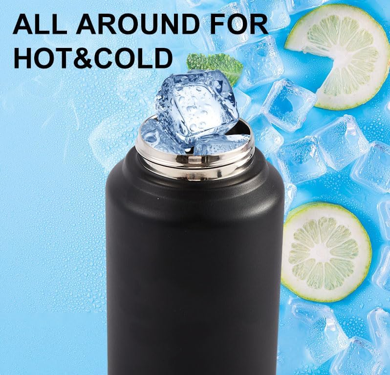 Skiennix 32 oz Insulated Water Bottle - Leak-Proof Stainless Steel with Flip-Top Straw Lid | Black