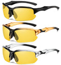 DioKiw 3PACK Polarized Night Vision Glasses for Men Driving Cycling Sport Night Anti Glare Yellow Lens Glasses Lightweight Frame
