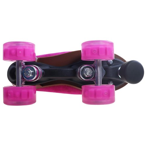 JajaHoho Fuchsia Quad Roller Skates for Women Girls, Suede Nubuck Genuine Leather, Reinforced Nylon Fiber Thrust Plate, Shiny Double-Row LED Light Up Wheels, Indoor Outdoor (Hot Pink, Size 8)