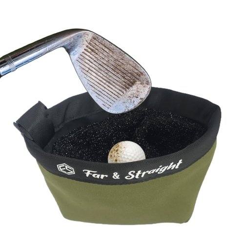 Portable Golf Club & Ball Cleaning Pouch, Waterproof Liner, Groove Cleaner, Easy Clip-On, Machine Washable, Durable Design (Olive Green)