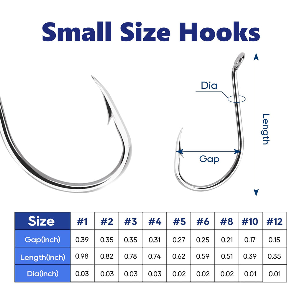 UCEC Small Fishing Hooks Freshwater, 150PCS Barbed Octopus Hook Kit, Catfish Circle Hooks Saltwater Fishing Hook Set High Carbon Steel Size #1#2#3#4#5#6#8#10#12