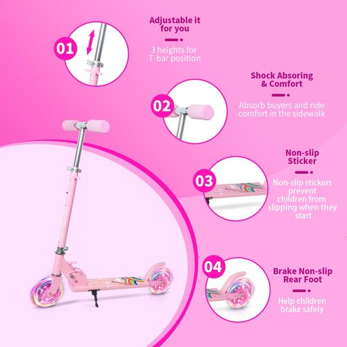Nattork Scooter for Kids Ages 3-8 – Kick Kids Scooters for Girls & Boys Light up Wheels Portable Lightweight Folding Design with Reducing System and Adjustable Height Handlebars and up to 110 Lbs