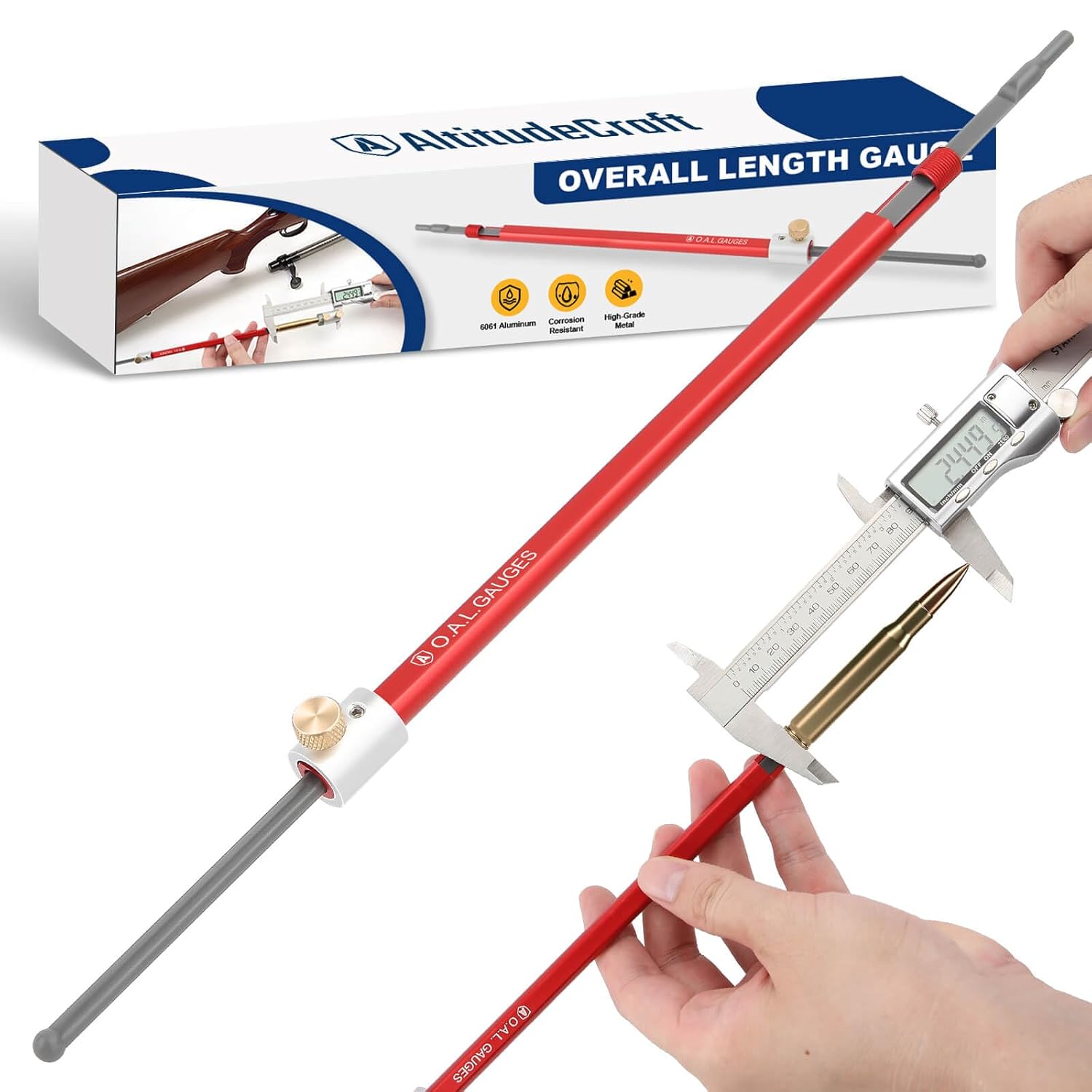 Overall Length Gauge - Precision OAL Gauge for Reloading | Compatible with Bolt-Action & Single-Shot Firearms, Aluminum Replacement for C1000