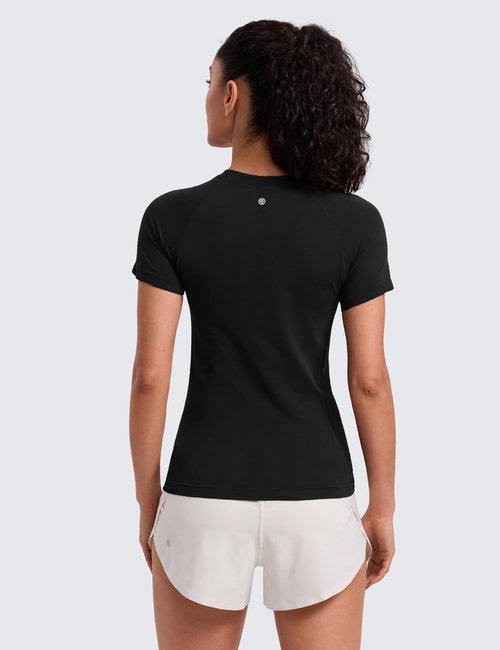 CRZ YOGA Workout Tops for Women - Breathable Seamless Short Sleeve Crewneck Tees in Hip Length