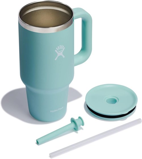 Hydro Flask Travel Tumbler - Insulated Stainless Steel with Handle, Lid & Straw | 32 Oz Dew