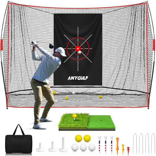 Heavy Duty Golf Practice Net 10x7ft with Mat & Accessories for Home Swing Training