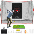 Heavy Duty Golf Practice Net 10x7ft with Mat & Accessories for Home Swing Training