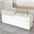 Modern Reception Desk with Drawer & Open Shelves, 39-95 Inch Front Counter Table, Computer Workstation Suitable for Salons, Offices, Lobbies, Retail Stores and Home Offices
