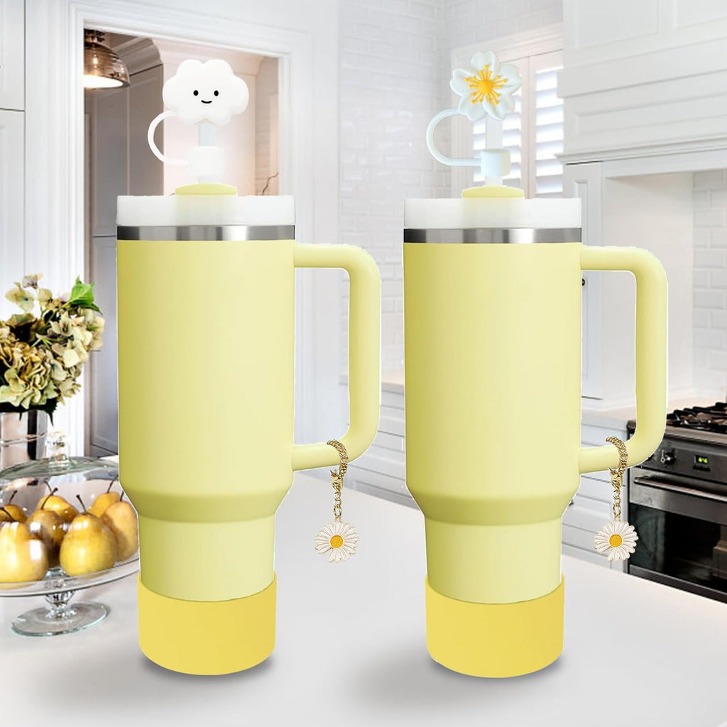 Stanley Cup Accessories Set - 2 Straw Covers, Spill-Proof Stopper & Handle Charm | Lemon Yellow