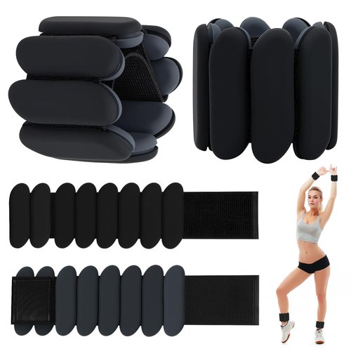 Wrist Weights - 1 Pair (1 lb Each) | Adjustable Wearable Wrist Ankle Weights, Silicone Wrist Bangles Leg and Arm Weights for Women | Yoga, Dance, Pilates, Swimming, Walking and Gym (Black)