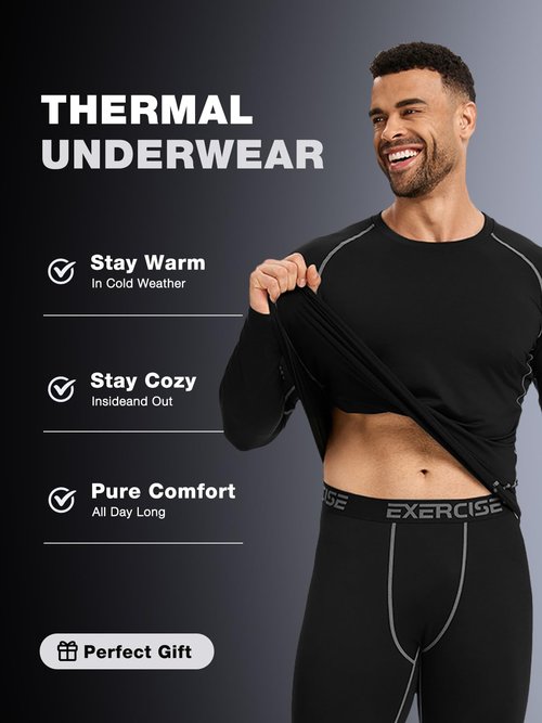 Celfaeree 2 Packs Compression Set Men Thermal Underwear for Men Long Johns for Mens Thermals Top and Bottom Set Black/Gray XL