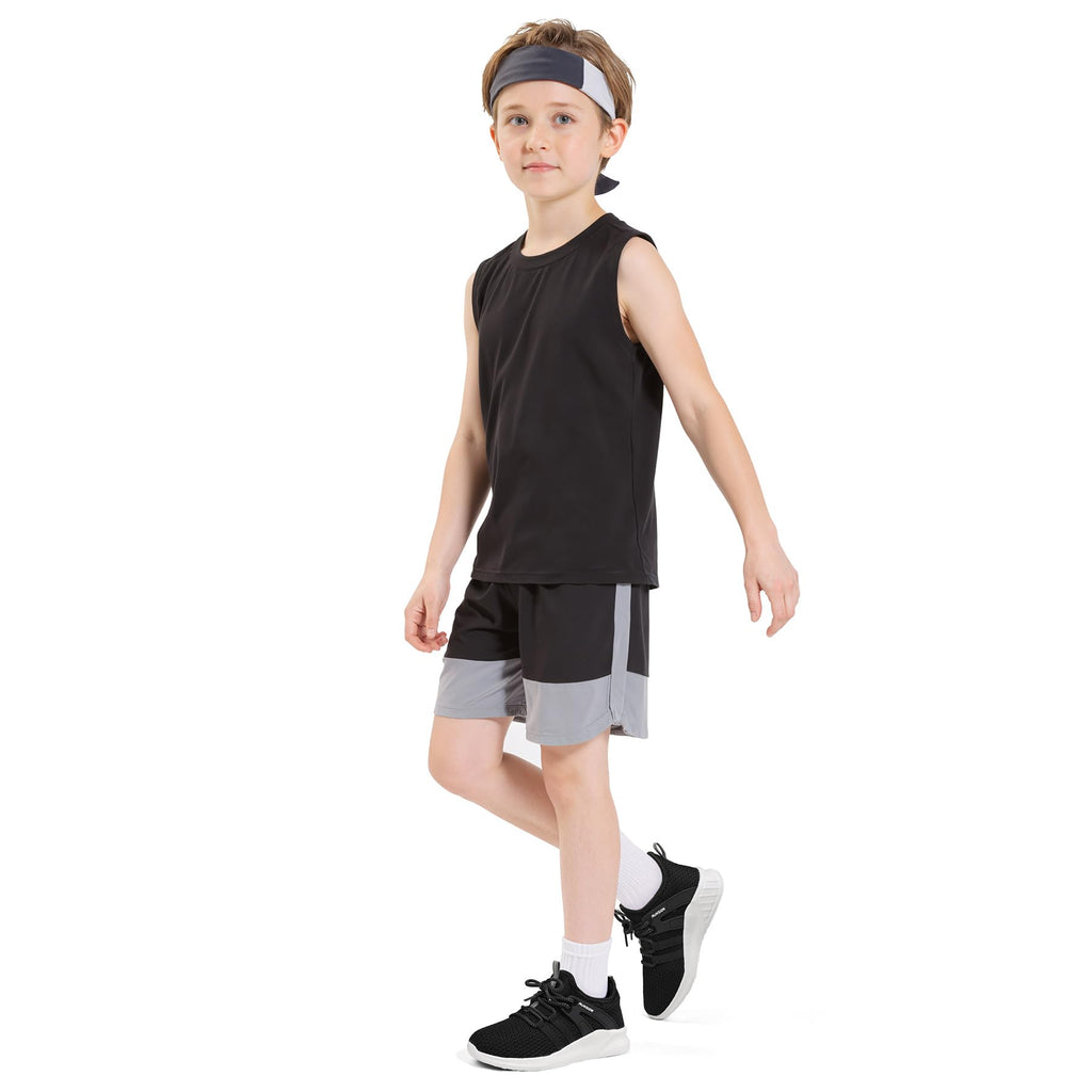 RUNSIDE Boys Girls Tennis Shoes Kids Lightweight Breathable Sneakers Lace-up Running Athletic Shoes for Toddler/Little Kid/Big Kid Black White