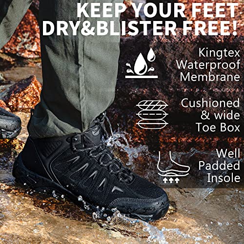 Men's Waterproof Hiking Boots Non-Slip Lightweight Ankle Boots - Black Grey, Size 11