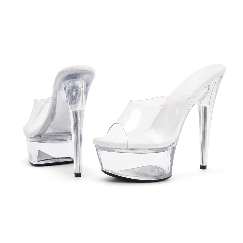 Clear Platform 6in Hooked Pole Dance Heels - Exotics Sandals for Women (Variation: Clear+8)