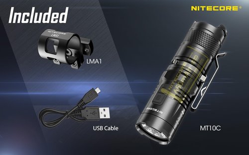 Nitecore MT10C 920 Lumen ARC Rail Tactical Helmet Light, Rechargeable and Rotary with Red Light