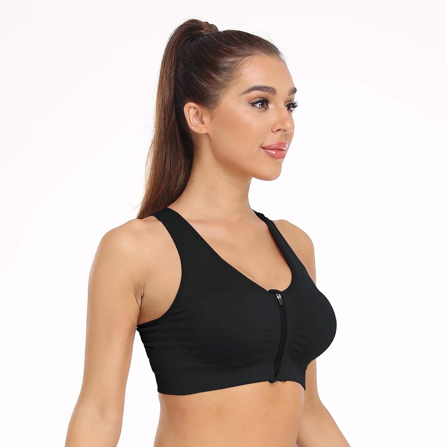Skiennix Women's Zip Front Sports Bra - Wireless Post-Surgery Support for Yoga & Active Wear
