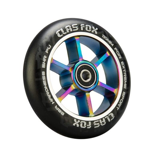 CLAS FOX 110mm One Pair Pro Stunt Scooter Wheels with ABEC-9 Bearings CNC Metal Core (2pcs) (Black PU Rainbow Core)