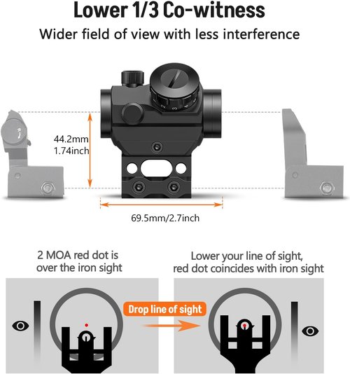MidTen 2MOA Red Dot Sight - Waterproof & Shockproof 1x25mm Reflex Scope with 1-Inch Riser Mount