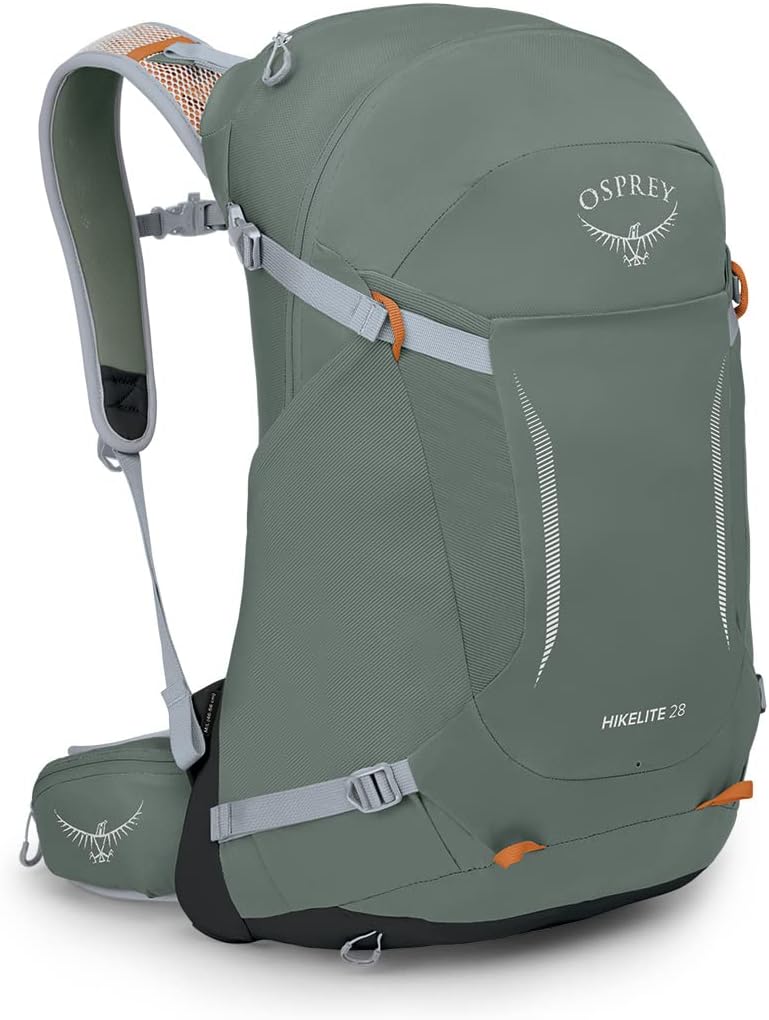 Osprey Hikelite 28L Lightweight Hiking Backpack - Durable Travel Daypack with Rain Cover | Pine Leaf Green, M/L