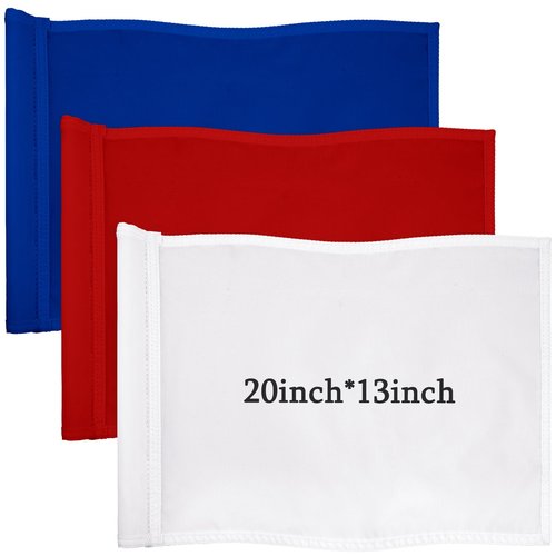 Nuenen 3 Pcs Large Golf Flags with Tube Inserted 13 x 20 Inch Oversize Putting Golf Pin Flags 420D Nylon for Yard Indoor Outdoor Backyard Garden(White, Blue, Red)