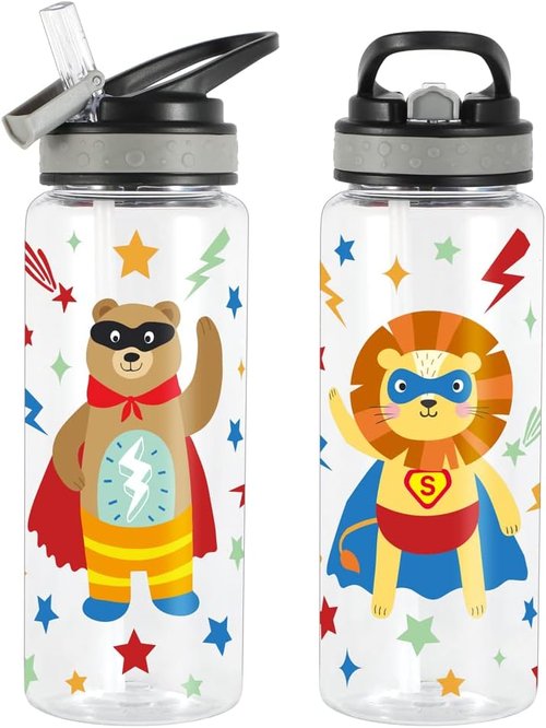 Home Tune 23oz Kids Water Bottle - BPA Free, Leak Proof Flip Straw, Easy Clean, Carry Handle | Flash Bear